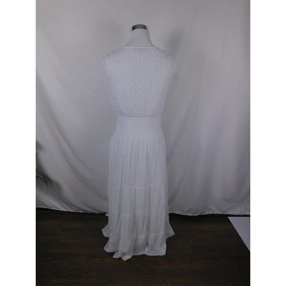Jolie Dress Womens 1X White Sleeveless V Neck Buttoned Smocked Tiered Maxi Lined - Picture 7 of 12